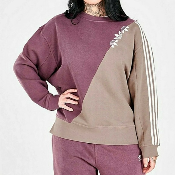 Women’s Adidas mauve & tan color block crew neck oversized  logo sweatshirt Lg - Picture 1 of 7